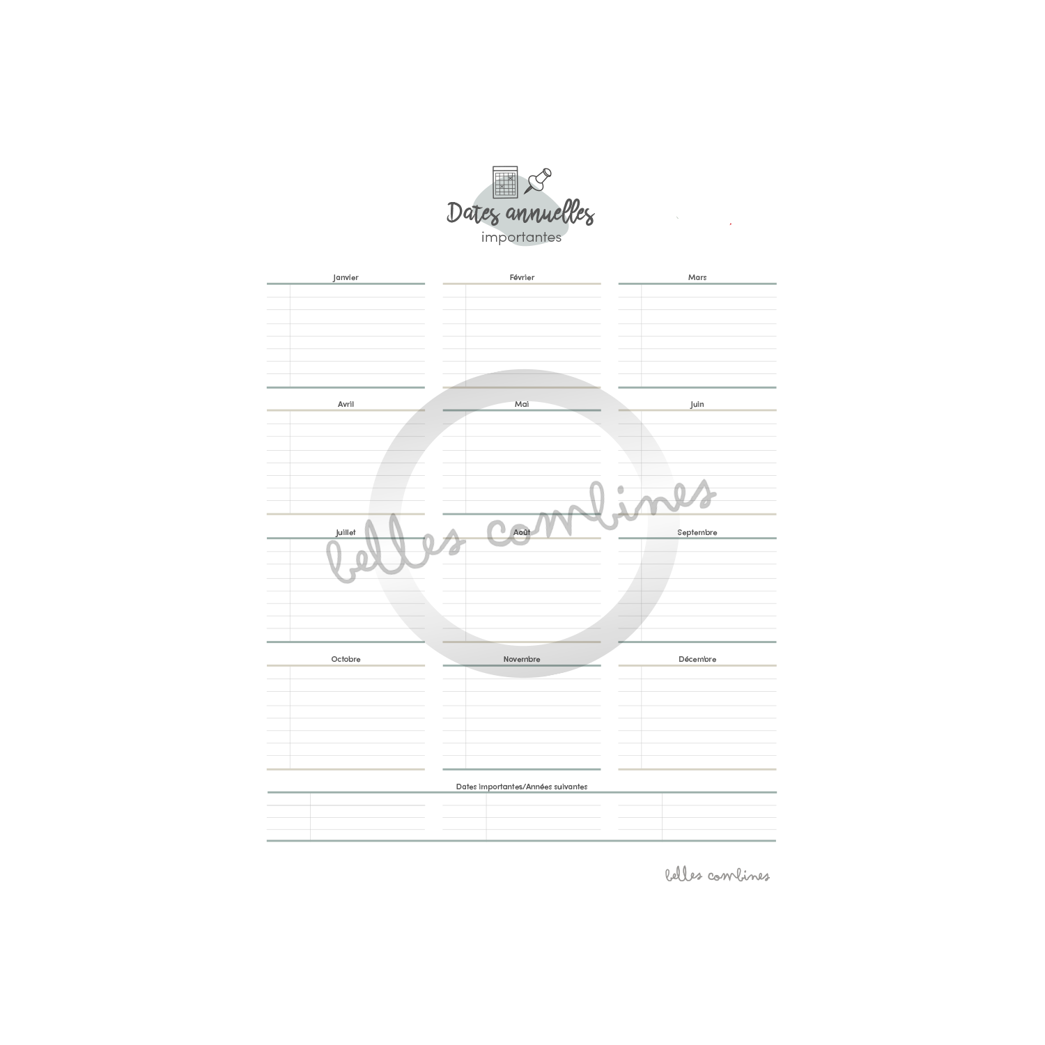 Annual Important Dates Sheet