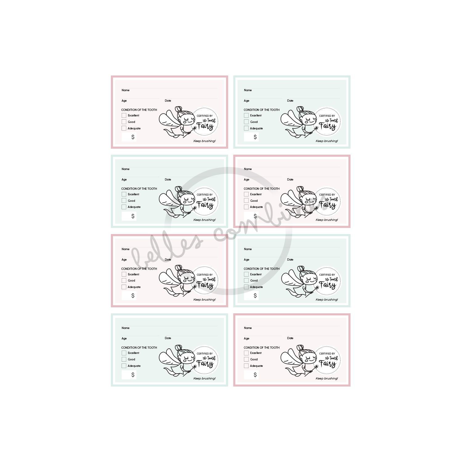 English version of the tooth fairy receipts to print made by Les Belles Combines