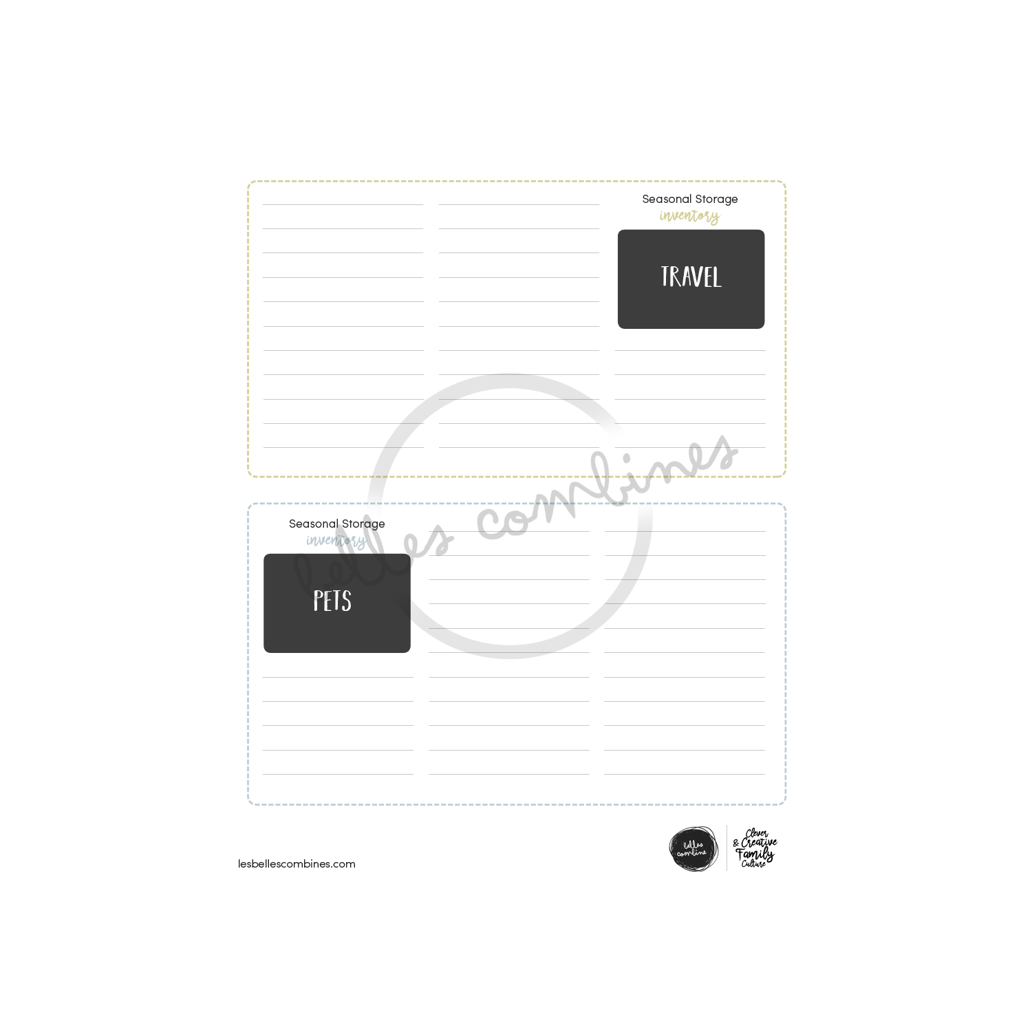 English version of the seasonal storage inventory document to print made by Les Belles Combines