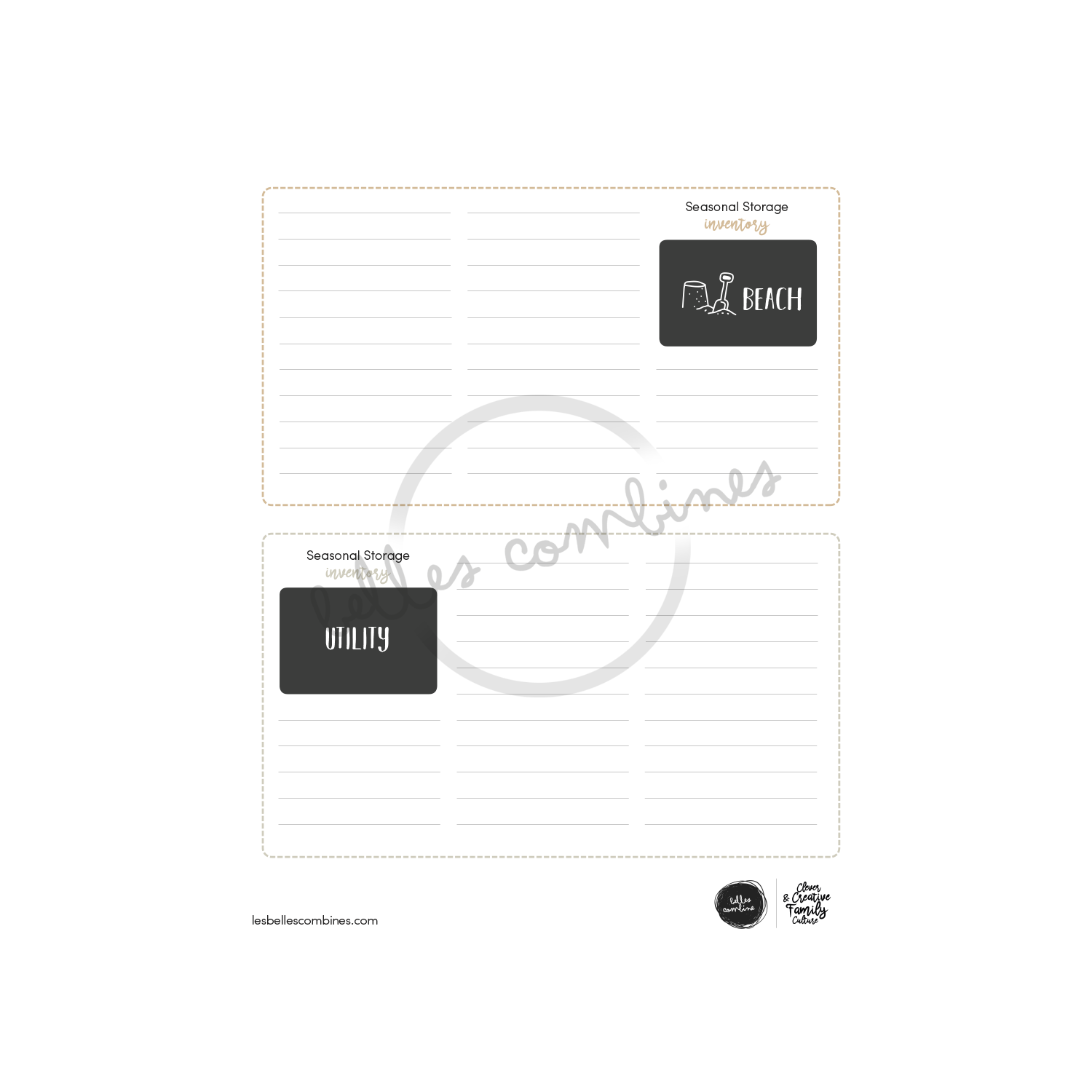 English version of the seasonal storage inventory document to print made by Les Belles Combines