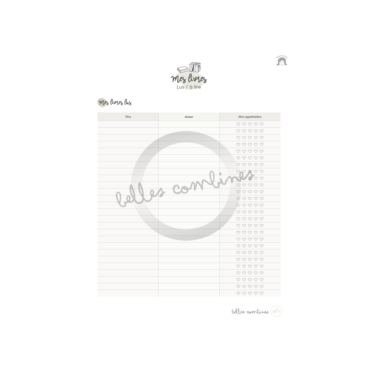 Reading tracking - Parents