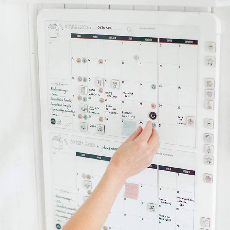 Aperçu du planificateur mensuel aimanté utilisé avec les mini magnétos Les Belles Combines