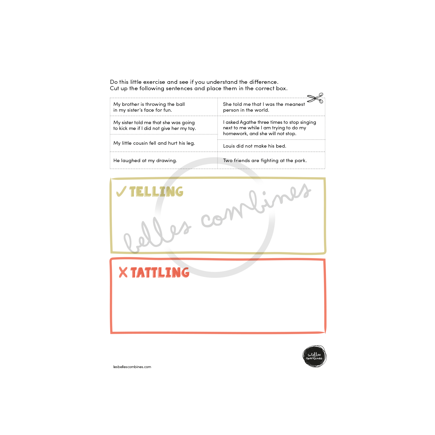 English version of the document to print When should I tell an adulte made by Les Belles Combines