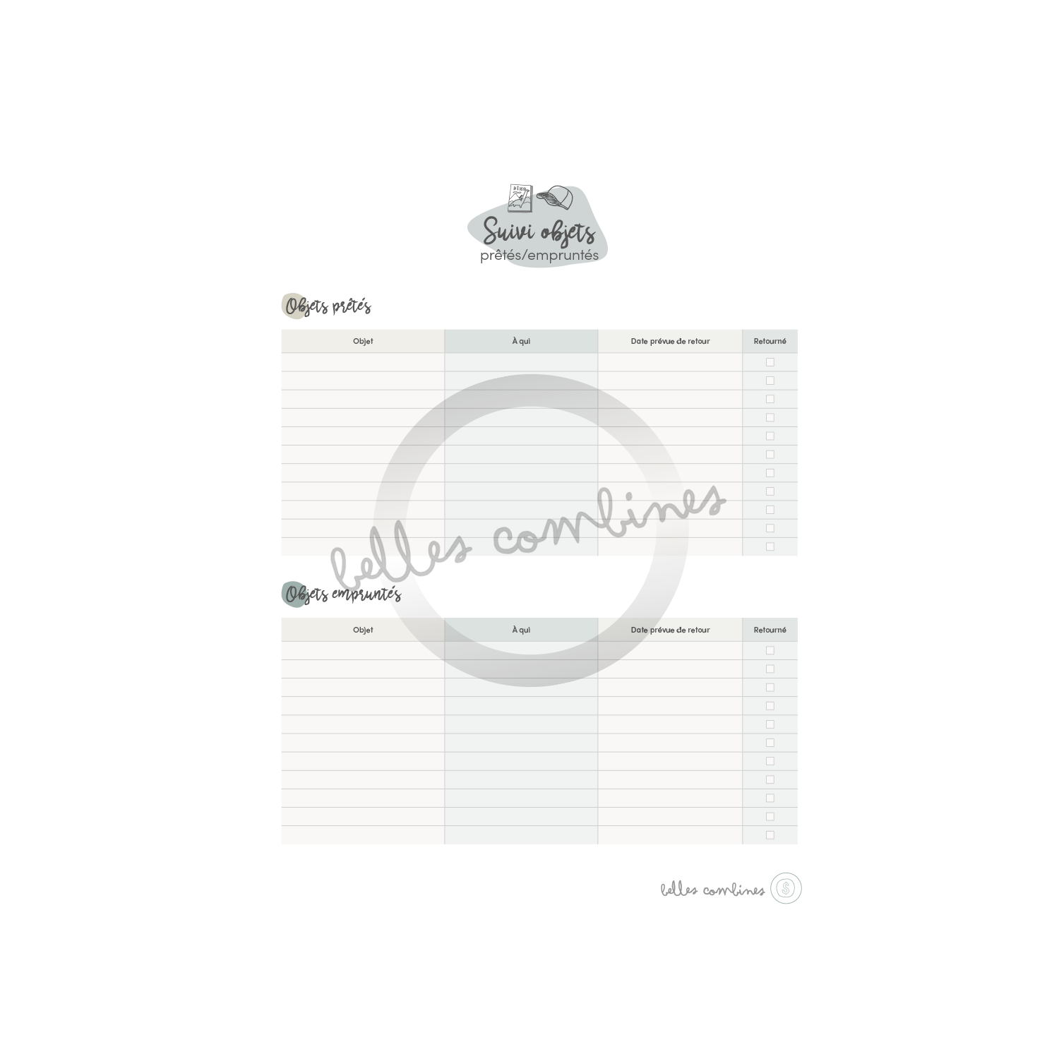 Liste de choses prêtées/empruntées
