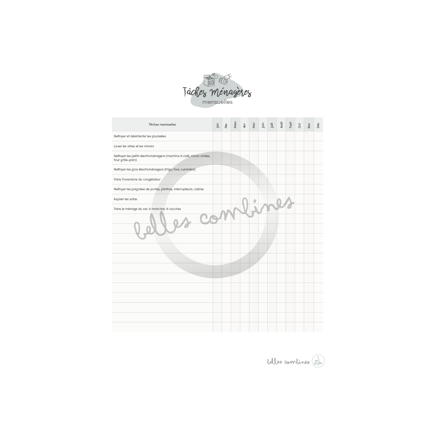 Liste à cocher des tâches mensuelles