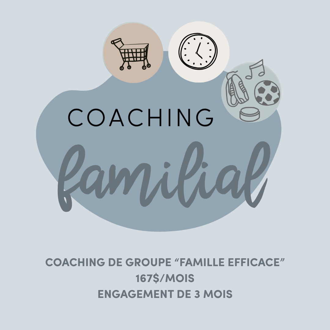 Coaching de groupe « Famille efficace »                 167$/mois (engagement 3 mois)