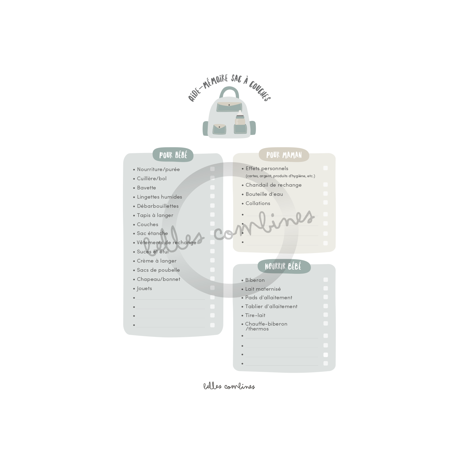 Aide-mémoire pour le sac à couches