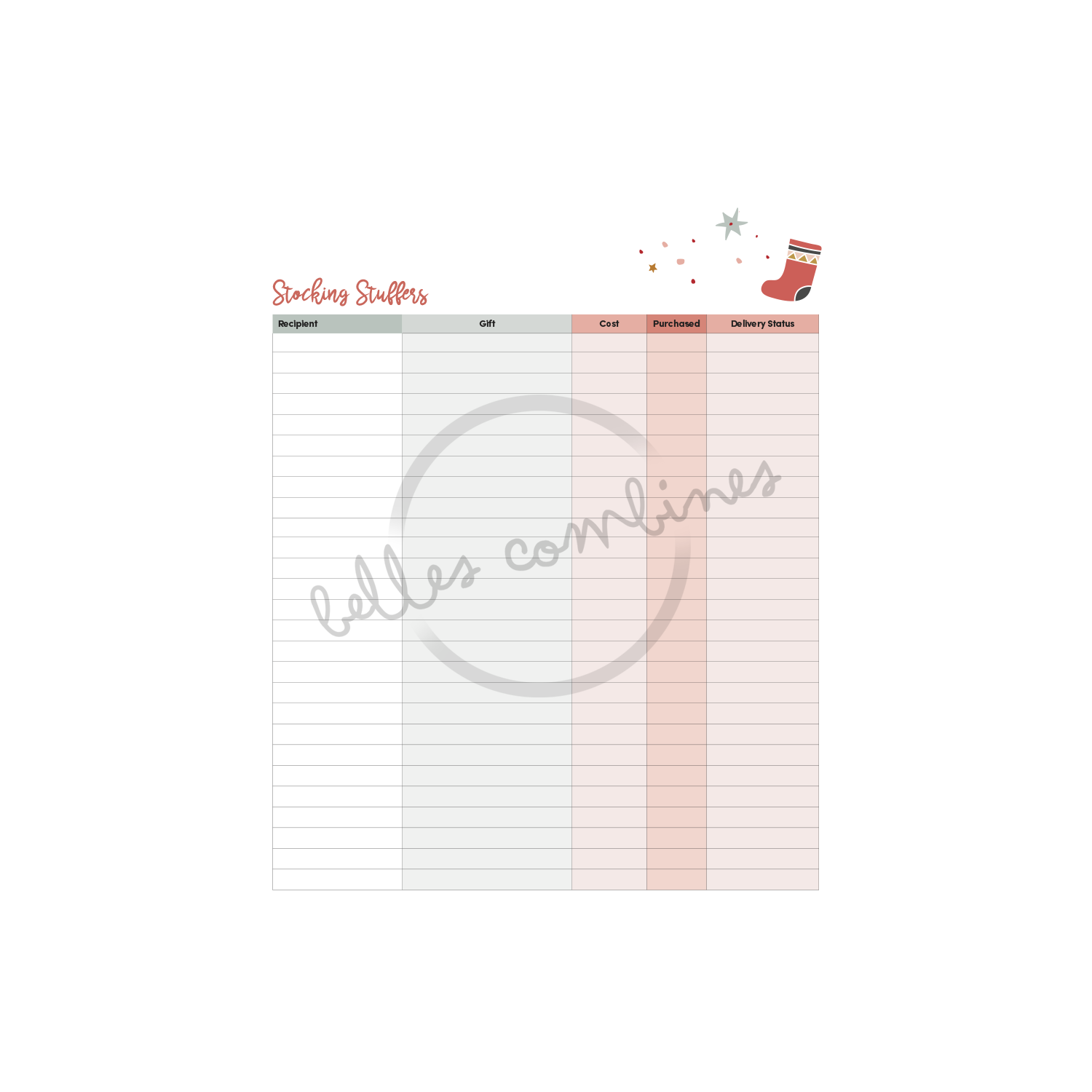 English version of the stocking stuffers section of the christmas budget and stocking stuffers document made by Les Belles Combines