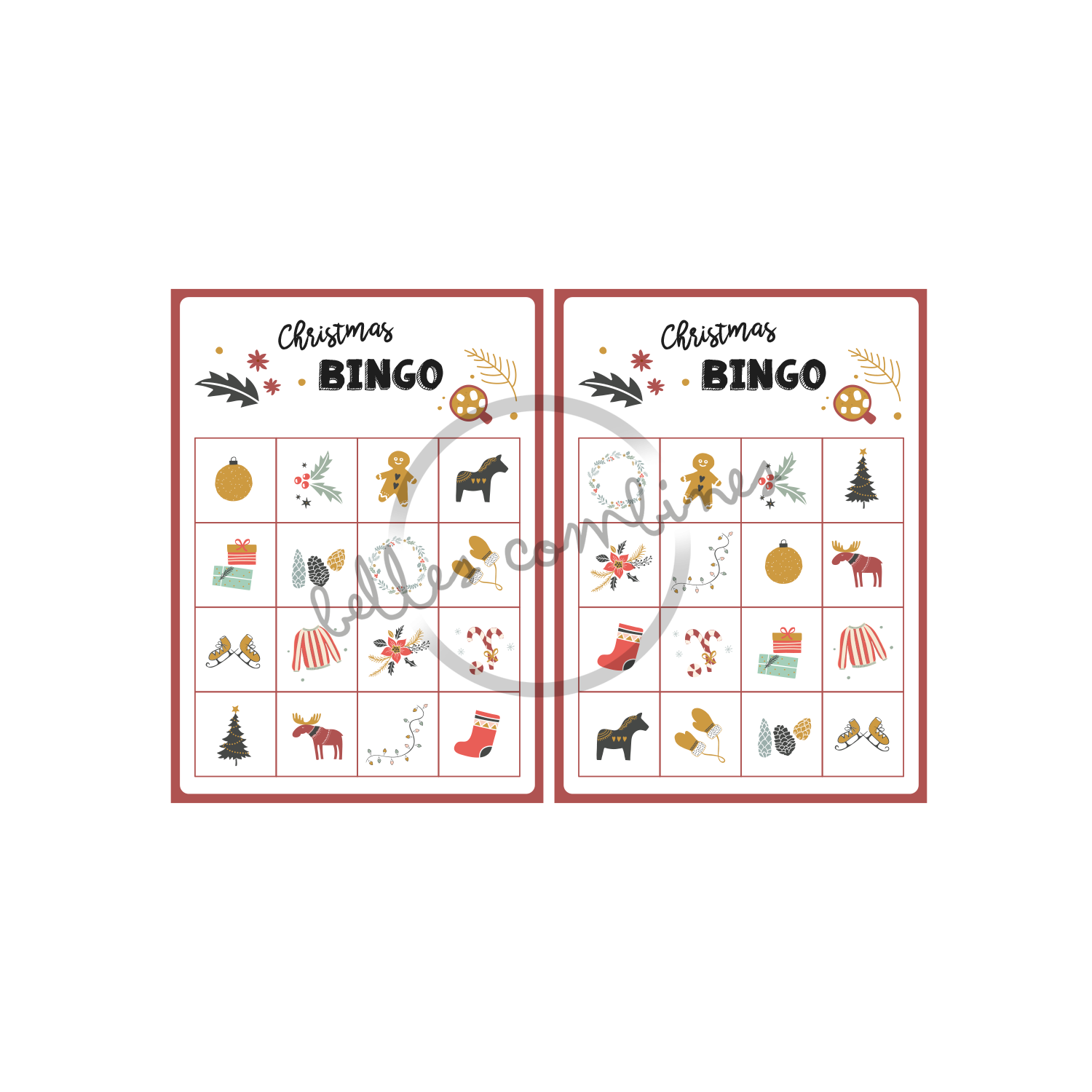 English Version of the play sheets of the christmas bingo made by Les Belles Combines