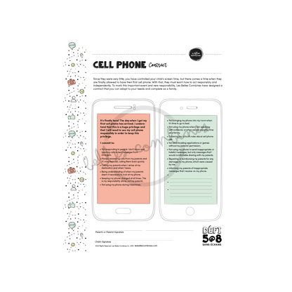 English version of the cell phone contract to print made by Les Belles Combines