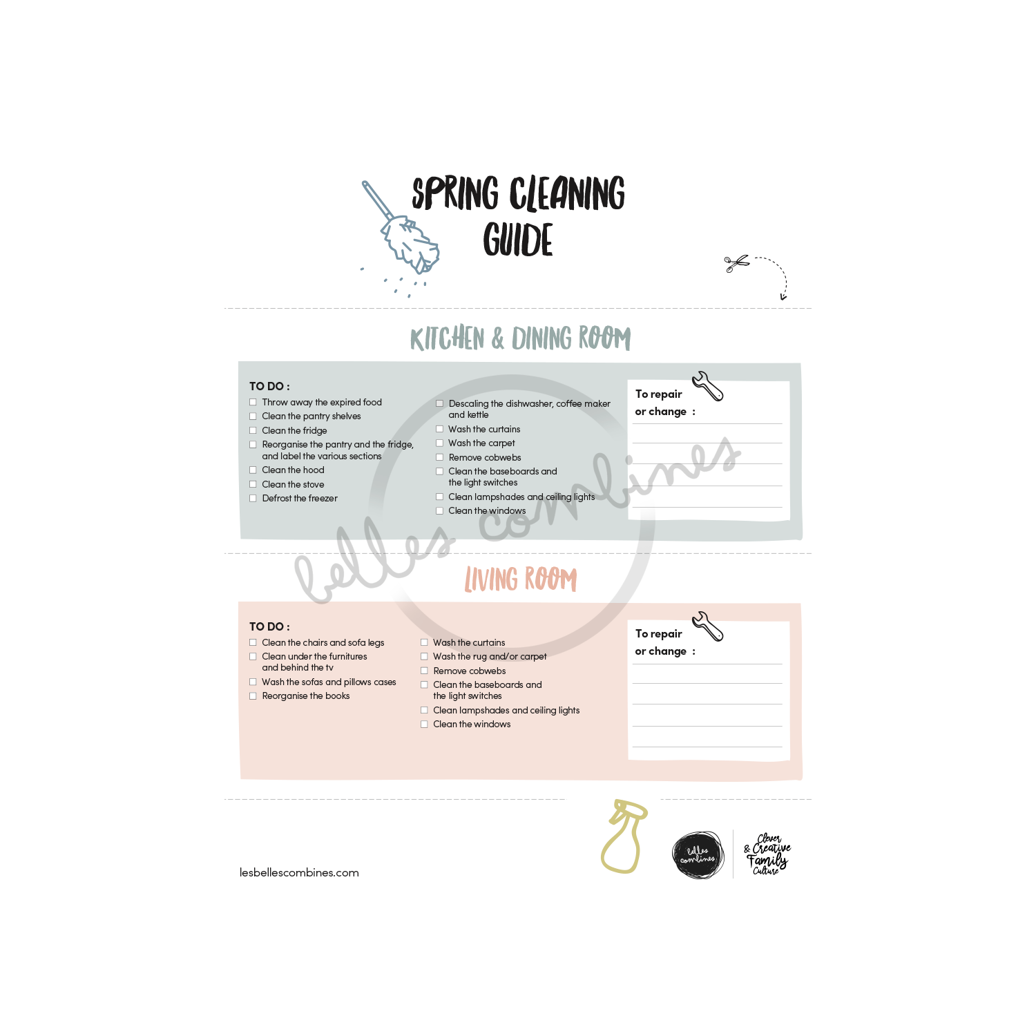 English version of the spring cleaning guide to print made by Les Belles Combines