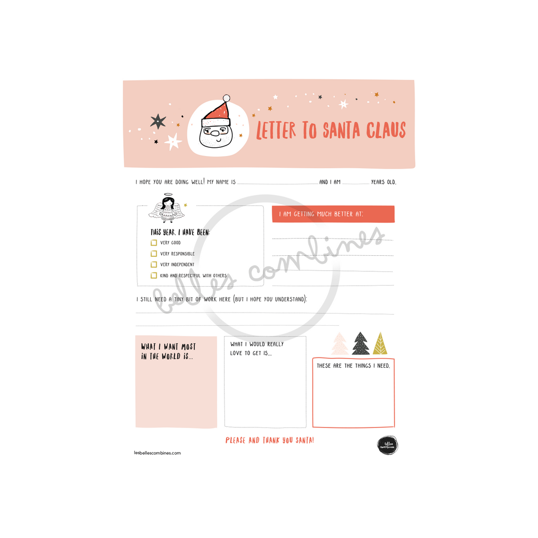 English version of the letter to Santa Claus to print made by Les Belles Combines