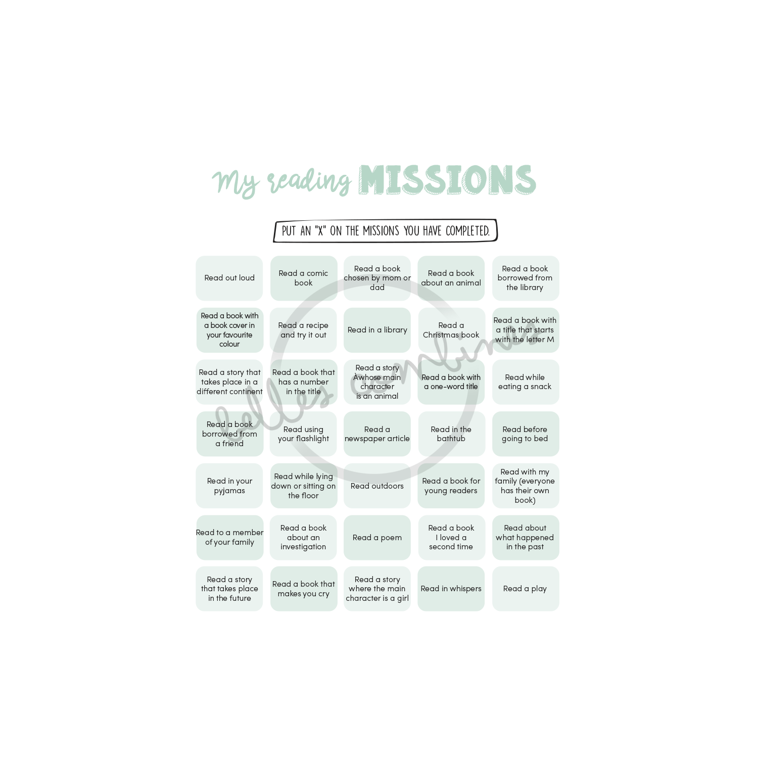 English version of My reading missions document made by Les Belles Combines