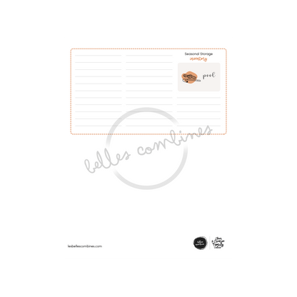 English version of the seasonal storage inventory document to print made by Les Belles Combines