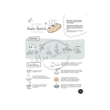 English version of the no knead rustic bread recipe to print made by Les Belles Combines