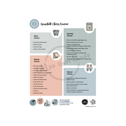 English version of the household chores routine to print made by Les Belles Combines